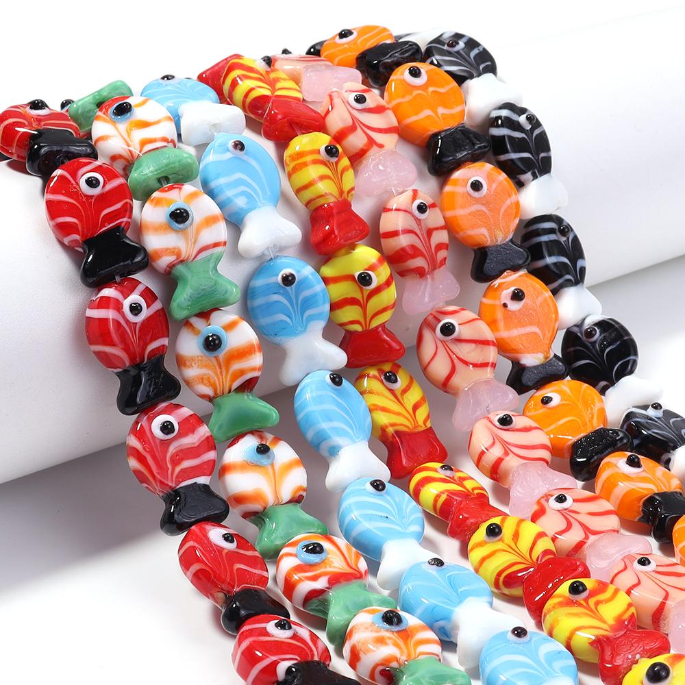 2pcs 13X20mm Lampwork Fish Beads Cute Animal Glass Loose Spacer Beads For Jewelry Making DIY Bracelets Necklace Accessories