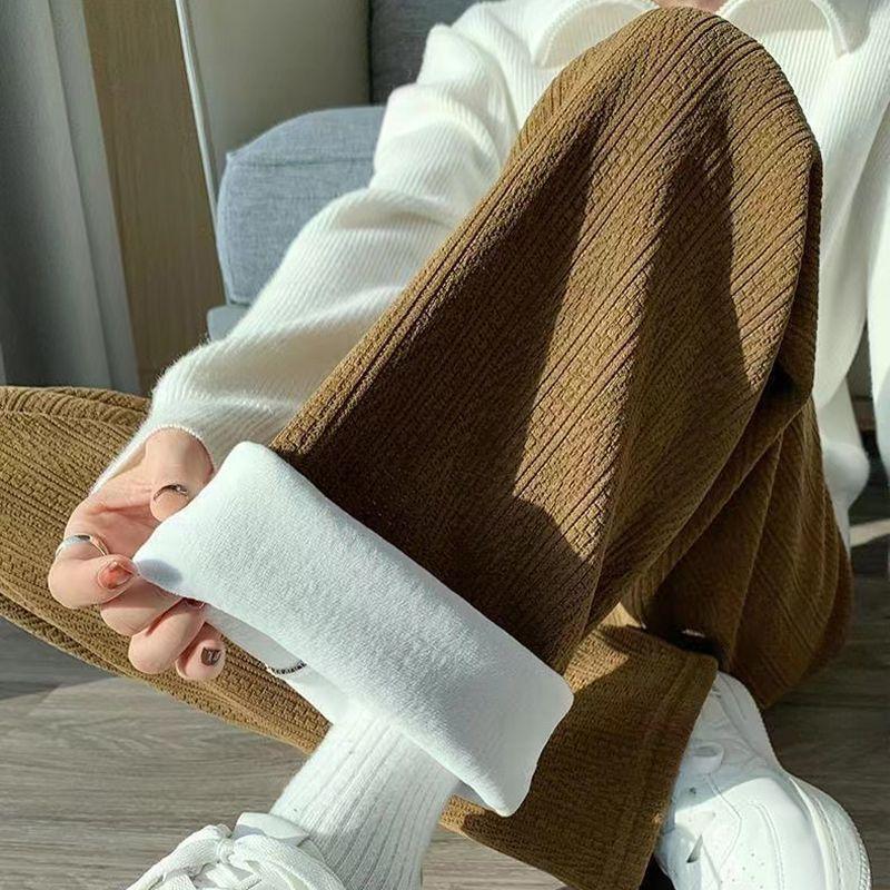 

Новые зимние теплые широкие брюки из овечьей шерсти, повседневные утепленные женские зимние брюки, плюшевые брюки Pantalone 2XL хаки