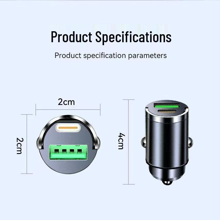 Hidden Turbo Alloy Car Charger QC3.0 PD 30W Universal Mini Charger
