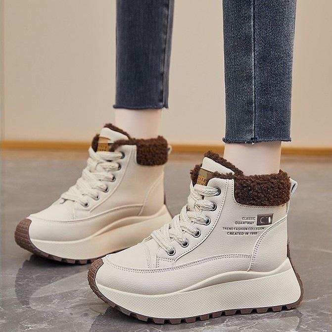 Fleece thickened snow boots for winter wear outside, non-slip, warm and cold-proof cotton shoes, high-top warm dad shoes