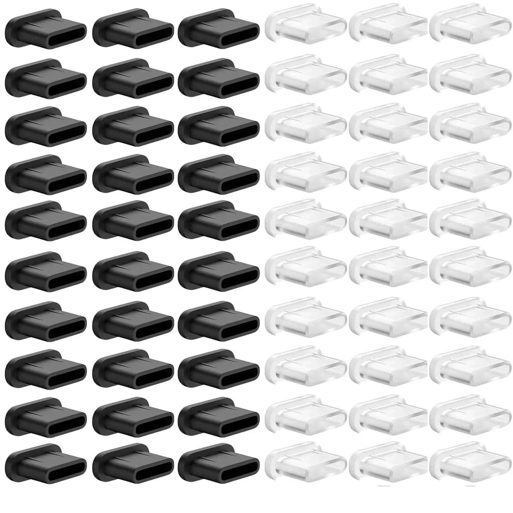 60/40/20/1 Stück USB C Staubschutzstecker Klar/Schwarz Handy Typ C Staubschutzstecker Silikon Ladeanschluss Schutzkappen für iPhone 15