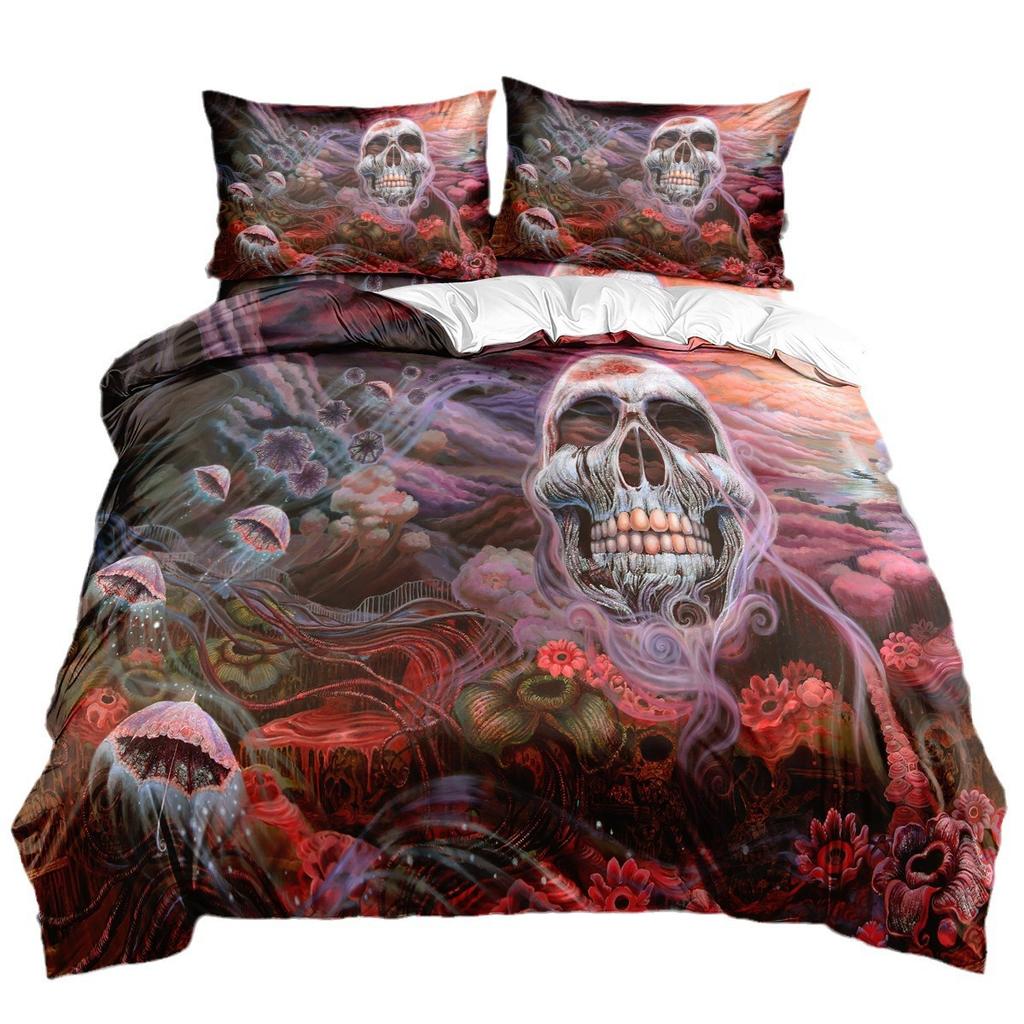 Skull Bedding Three-Piece Set 90-120G Abrasive Cloth 3D Digital Printing
