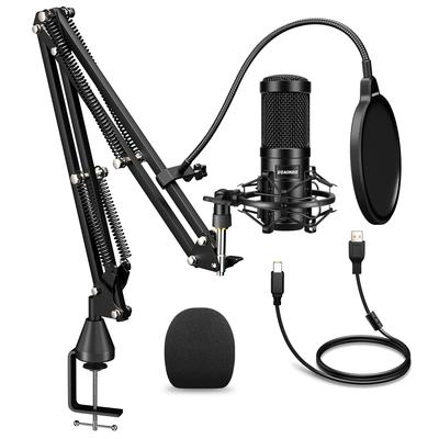 Aokeo USB mikrofon, Kondenzátorový mikrofon, Sada PC mikrofonu (s Pop filtrem a Ramenem), PC mikrofon 192KHZ/24BIT, vhodný pro nahrávání, Liv