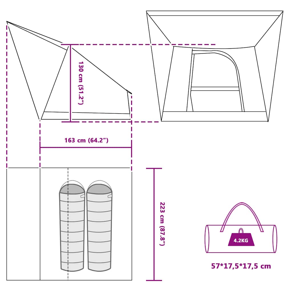 Camping Tent with Roof in Grey and Orange 223 x 163 x 130 cm Taffeta