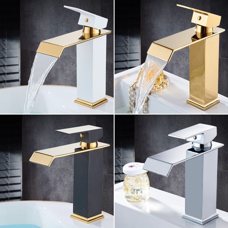 Waterfall Basin Faucet Gold and Black Sink Waterfall Mixers Bathroom Faucet Deck Mounted Washbasin Taps