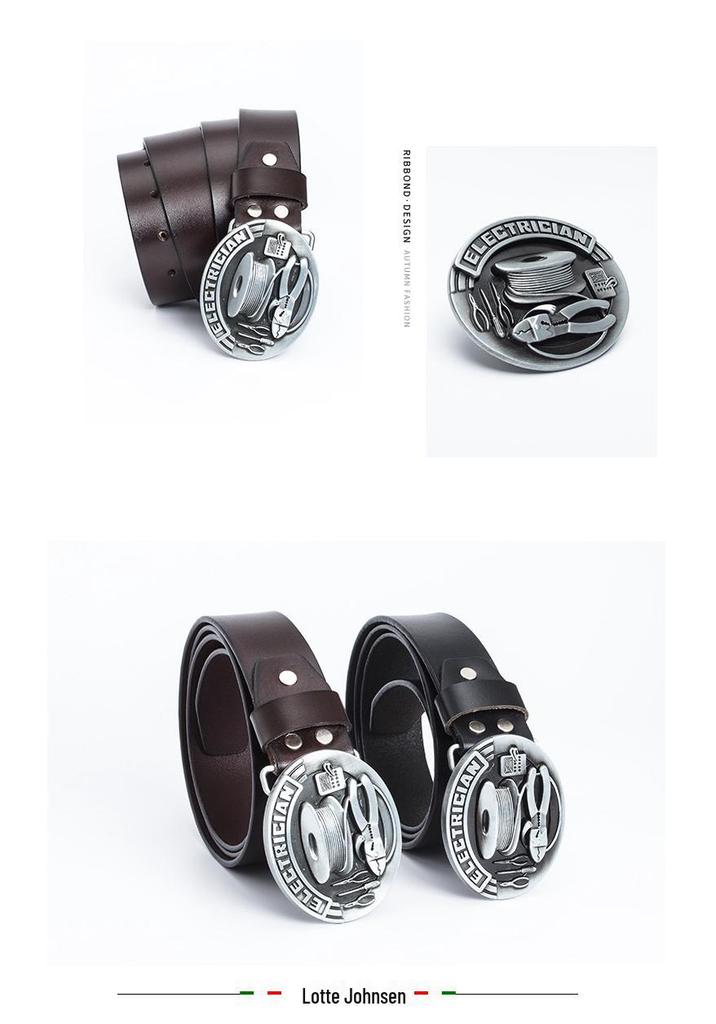 Men's Fashion Cowhide Leather Belt - Retro Buckle, European-American Style, Casual Jeans Accessory