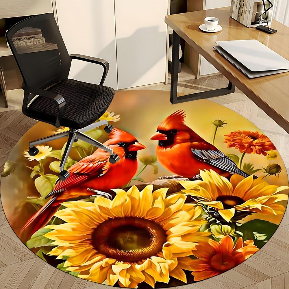 1PC Birds Sunflower Office Round Area Rug, Mat Suitable For Office, Under Office Chairs Bedroom Living Room Home Decor, Room Deco