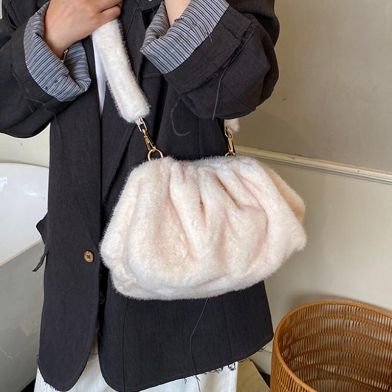 Premium Soft Pleated Cloud Bag Fashion Faux Fur Luxury Handbags For Lady Crossbody Bag Exquisite Evening Bag Women's Shell Bag