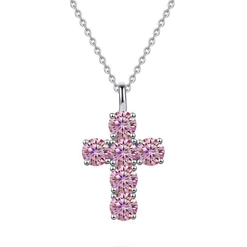 European Hot-Selling 3 Carat Moissanite Cross Necklace with White Gold-Plated Copper O-Chain