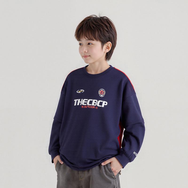 

Children s Color Block Cotton Cashmere Long-Sleeve Warm T-Shirt 130 cm королівський синій колір