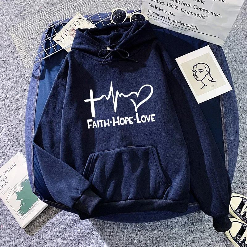 2025 New Arrival Women's Hooded Sweatshirt High Grade Faith Heart Print Hoodies Fall Winter Ladies Home Outdoor Comfort Pullover