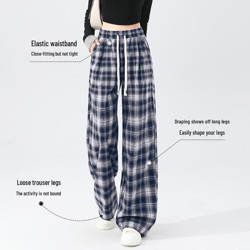Women's Plaid High-Waist Loose Wide-Leg Casual Pants
