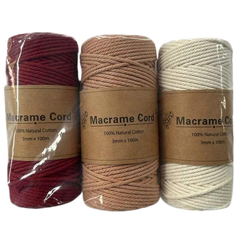 

3Rolls Cotton Cord 3mmx100m Natural Cotton Cord Yarn Cotton Rope for Wall Hanging Plant Hangers Craft Home Decoration