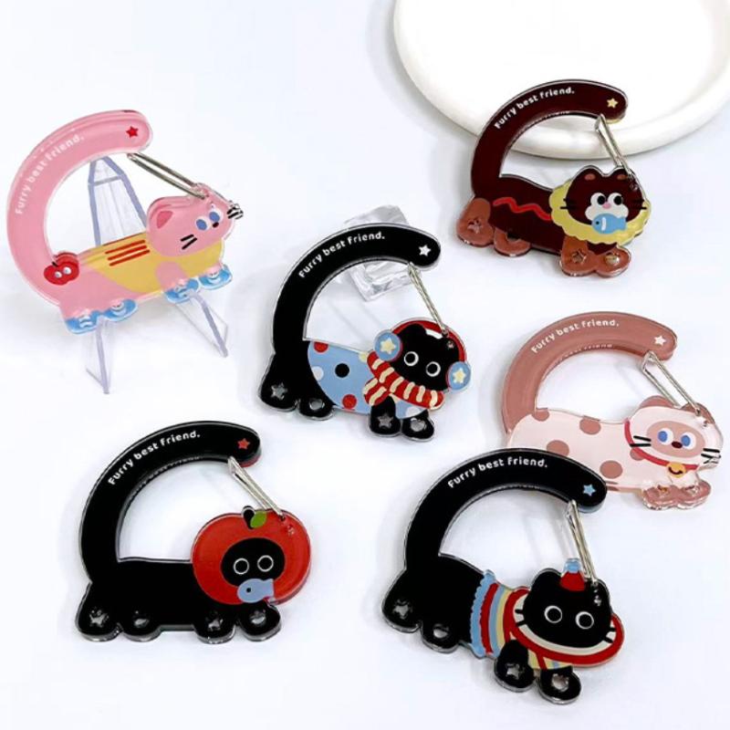 1Pcs Cartoon Cat Carabiner Acrylic Shaped Bag Keychain Cute Animal Backpack Charm Girls Aesthetic Climbing Hook Accessory