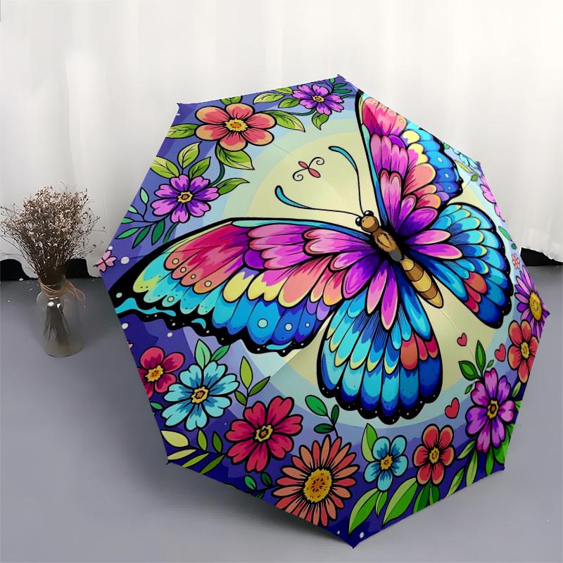 1pc Colorful Butterfly Mandala Umbrella with Plastic Handle,Suitable for All Seasons Home Travel Outdoor UmbrellaDD1790