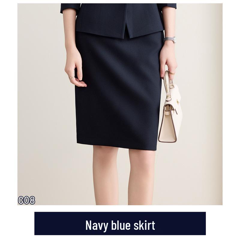

Women s Dark Blue Slimming Square Neck Suit Set - Professional Skirt Suit for Customer Service and Reception XXXL