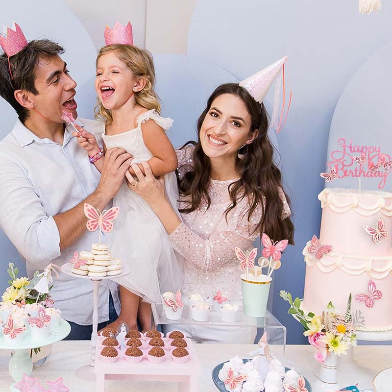 13 Stück Rosa Schmetterling Kuchen Topper Happy Birthday Kuchen Topper 3D Schmetterlingsdekorationen für Mädchen Shower Geburtstagstortendekorationen