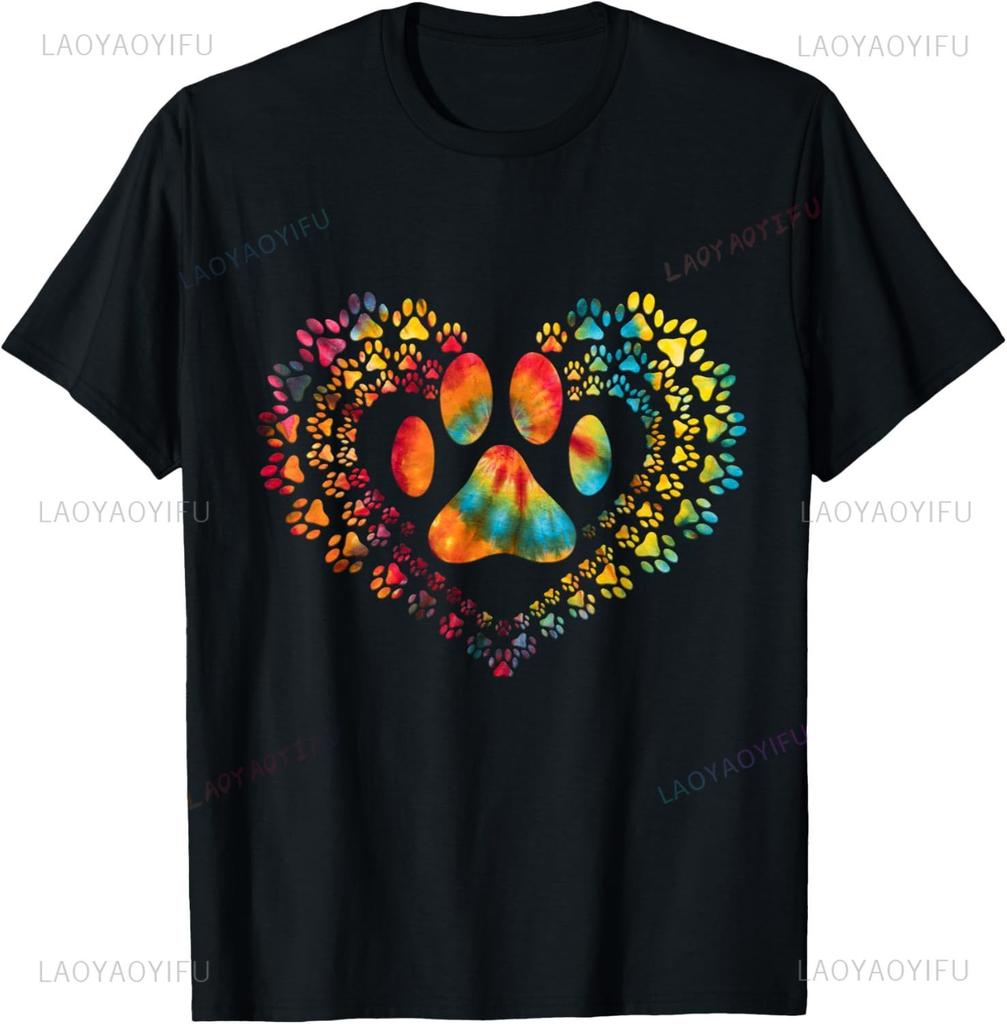 Dog Paw Print TShirt Fun Dog Pet Print Top  Cotton Men Clothing  Graphic T Shirts Camisetas Streetwear Vintage T Shirt