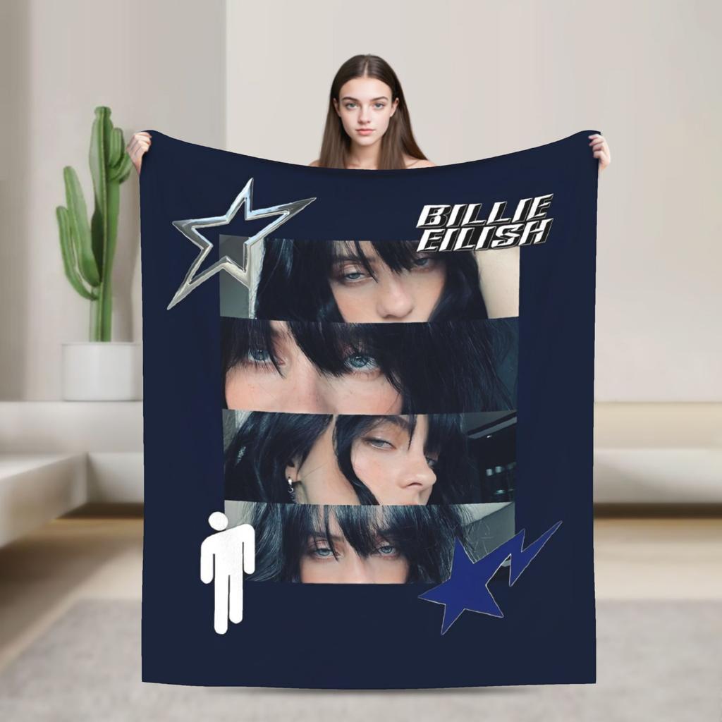 B-Billie-Girl E-eilish Amerikaanse Zanger Fleece Plaid Dekens voor Bank Buiten Zacht Pluche Dunne Dekbed,