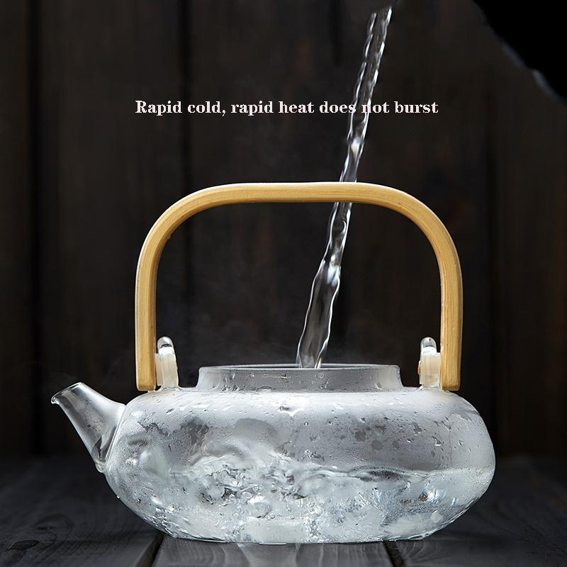 Heat-resistant Glass Coffee Pot  Natural Bamboo Handle Built-in Glass Filter Household Tea Set Pot Can Be Heated 800ml 1000ml