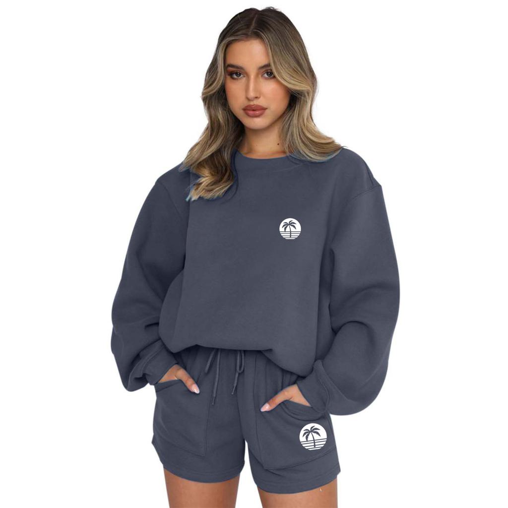 2026 autumn and winter new American Spice Girl gray crew neck shorts sweater jacket small casual suit