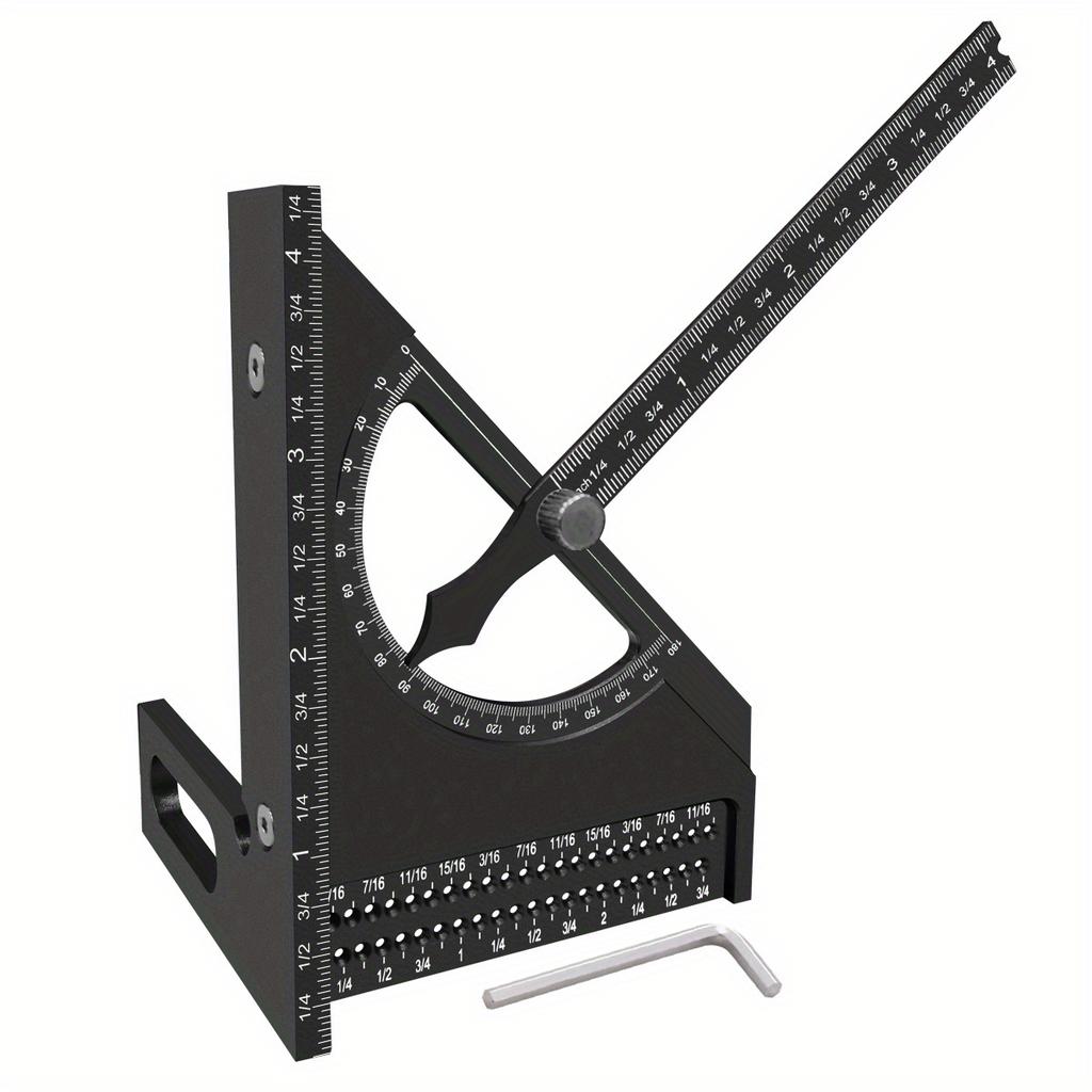 Imperial 180 Degree Adjustable 3D Adjustable Woodworking Square Protractor Aluminum Triangle Ruler With T-sqaure Scribing  Holes
