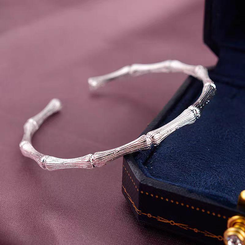 Бамбуковый браслет-шарнир: Изысканный, Нишевый Дизайн, Регулируемый Браслет - Идеальный Подарок для Нее серебряный