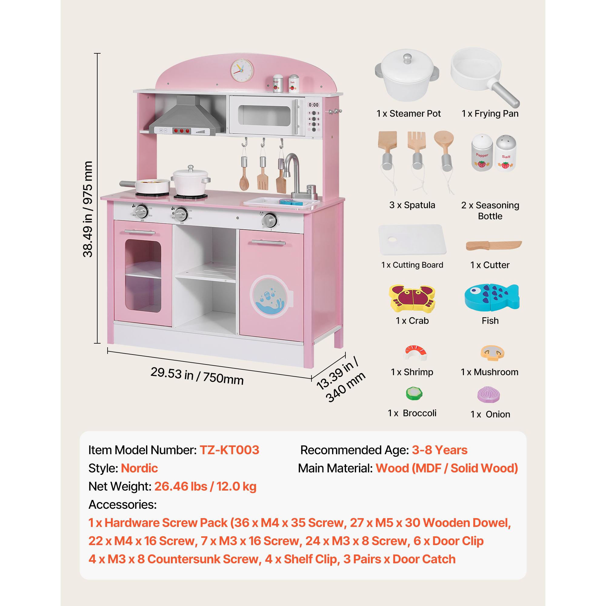 SucceBuy Деревянный игровой набор «Кухня» с продуктами и посудой Игровой набор «Кухня» для детей Малышей Девочек и Мальчиков розовый