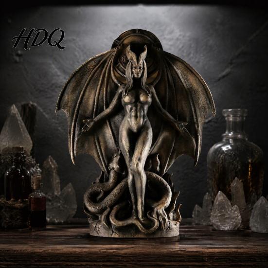 Demoness Collectible Statue Female Demon Resin Figurine, Gothic Succubus for Halloween, Ornament Winged Tabletop Decoration Home Office Retro Decor