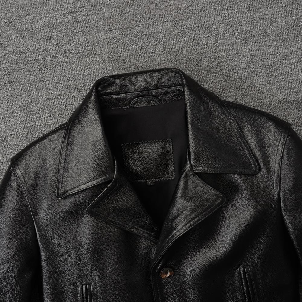 Casual Men Jacket Genuine Cow Leather Coat Black Real Cowhide Coat Slim Fit Spring Autumn
