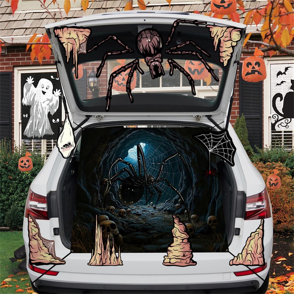 Kofferraum Oder Dekorationen Set - Halloween Autodekorationen Für SUV, Gruseliger Hexengesicht Aufkleber Autodeko Für Außen Garage Torbogen Tür Wand Fenster Spuk