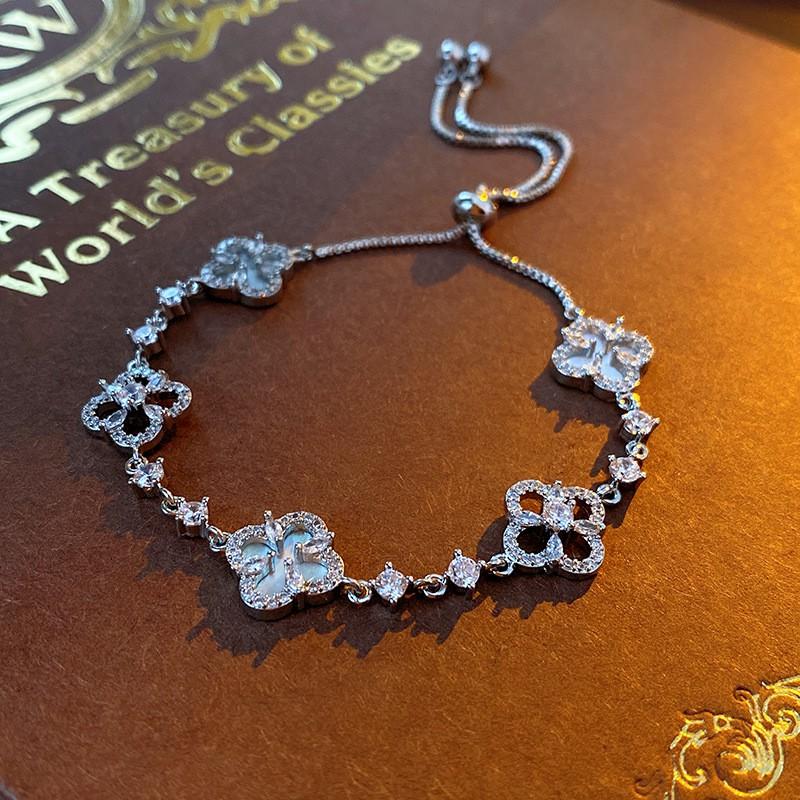 Adjustable Zircon Flower Bracelet Women Elegant Floral Design Tone Fashionable Daily Wear Jewelry