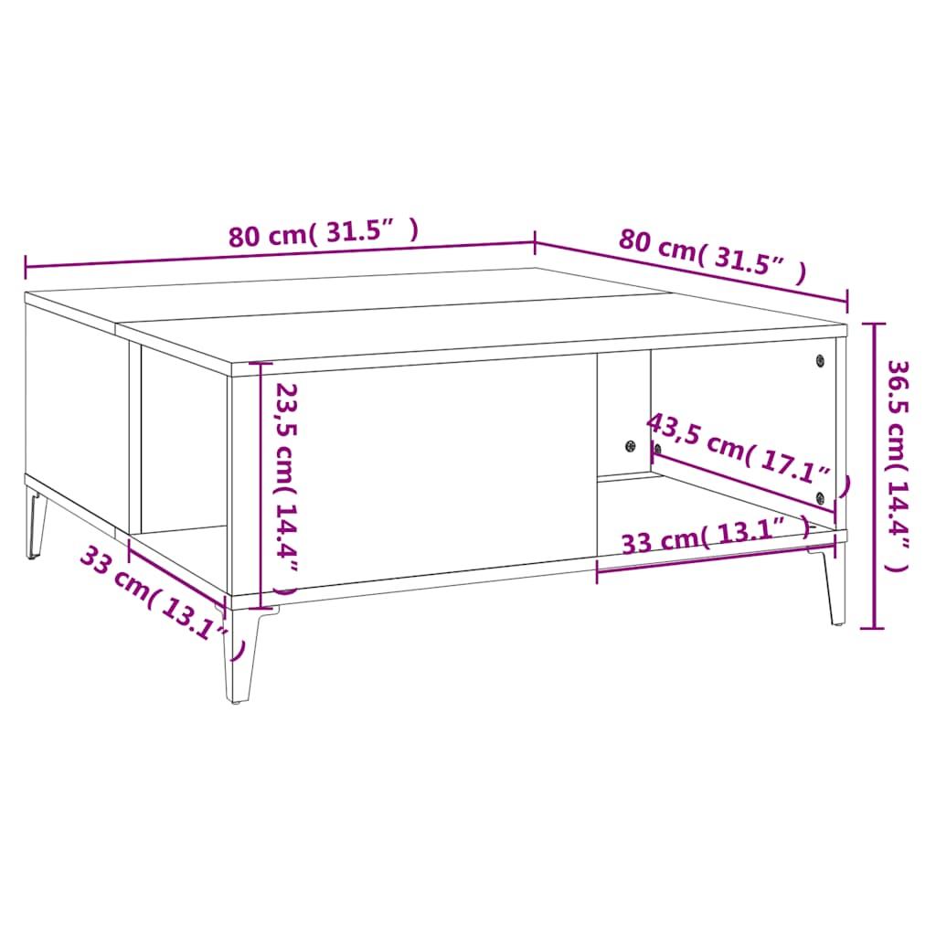 Coffee Table Black 80 X 80 X 36.5 Cm Engineered Wood