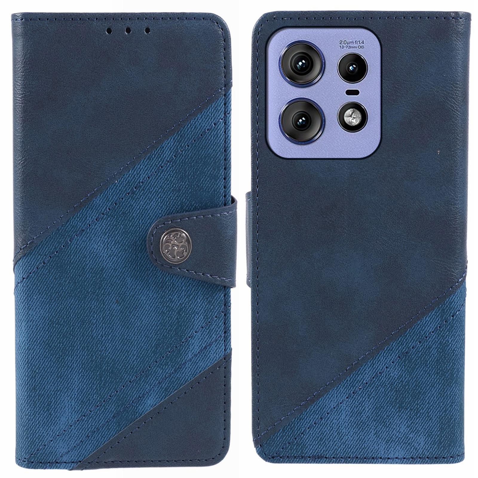 

For Motorola Edge 50 Pro 5G Case Splicing Design PU Leather Wallet Anti-drop Phone Cover Dark Blue