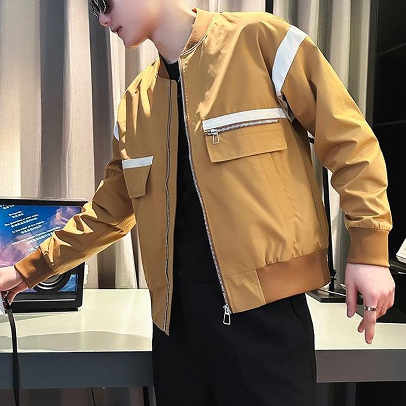 

Весна Осень Новые Модные Куртки с Контрастным Цветом и Длинным Рукавом для Мужчин Свободного Кроя в Стиле Хай-стрит, на Молнии, с Карманами, в Корейском Стиле, Подходящие ко всему XXXL коричневый