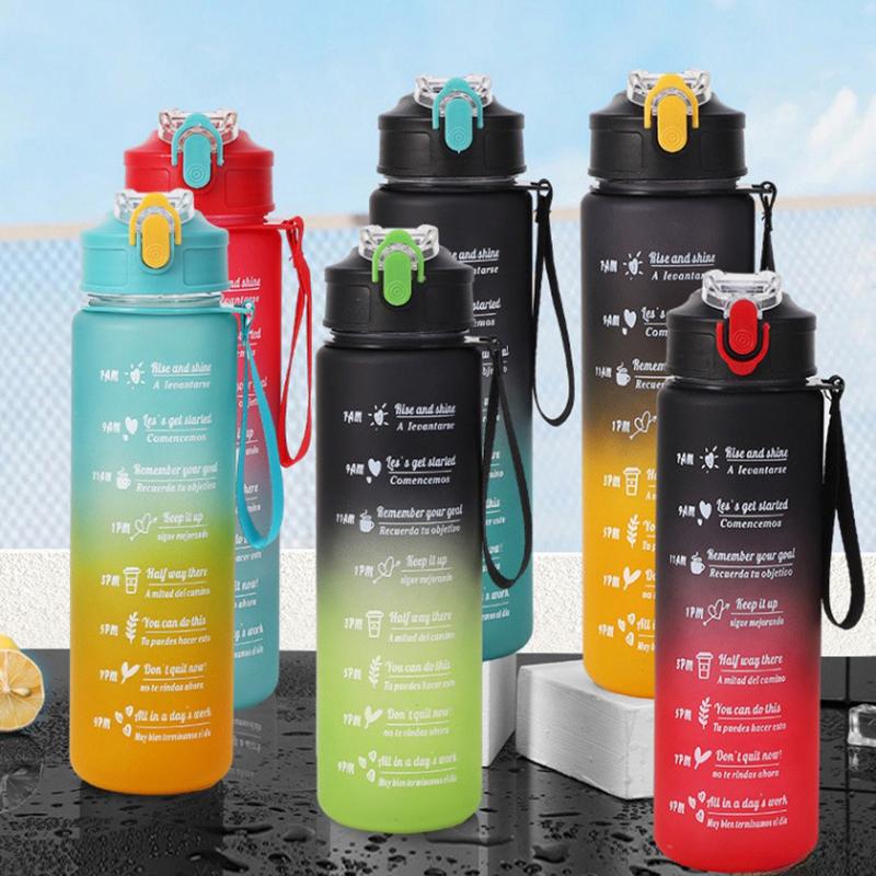 800ml Sportflasche mit Zeiteinteilung BPA-frei Outdoor Farbverlauf Sportwasserflasche Tragbar Große Kapazität Fitnessstudio Trinkbecher mit Strohhalm