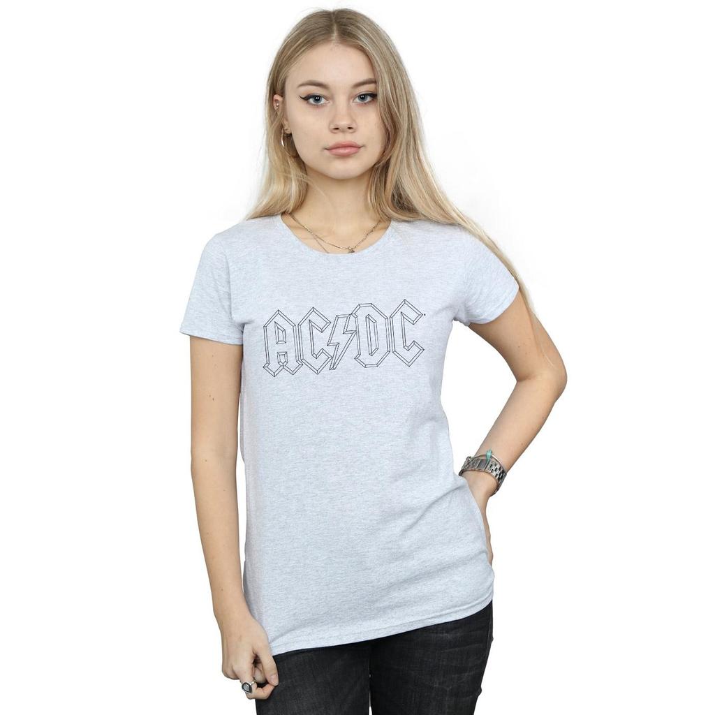AC/DC Womens/Ladies Black Outline Logo Cotton T-Shirt