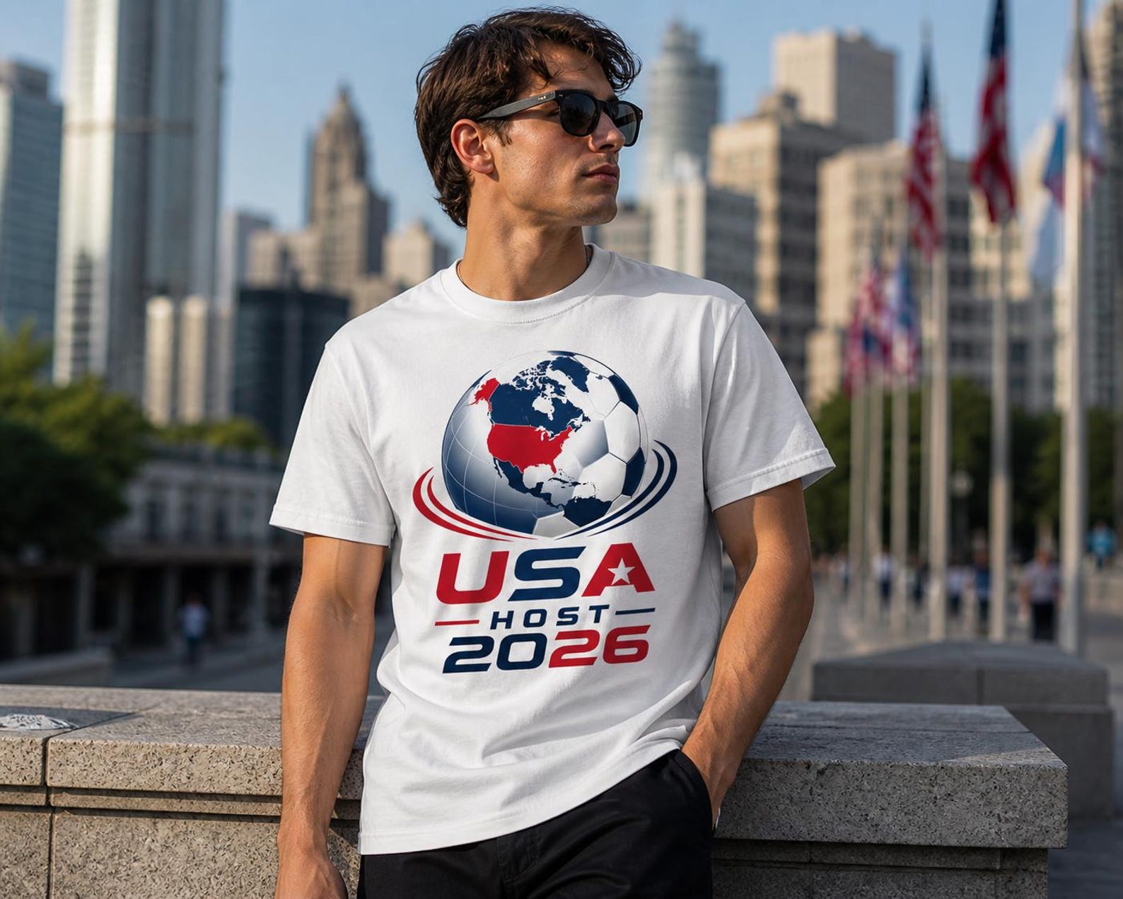 USA Host 2026 Soccer Globe T-Shirt | World Cup Apparel L