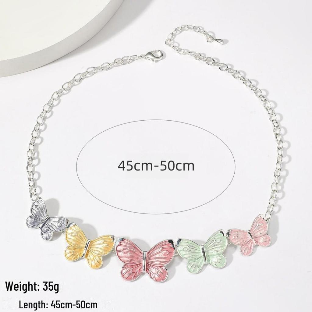 Colorful Butterfly Necklace & Earring Set for Women - Retro Style, Perfect for Holidays & Trendy Accessories