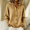 Women's Fashion Color Long Sleeve Button Front Hooded Knit Cardigan Casual Coat
