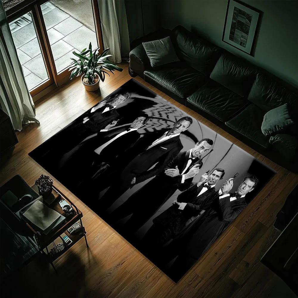 3D Spy Film Classic Poker J-Jame-s B-Bond Movie Carpet Rug Art for Room Decor Home Bedroom Gift Fans Area Rug Non-slip Floor Mat