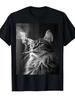 Novelty Men's Funny Smoking Cat Meme Graphic T Shirt Cotton Tee Summer Women Oversize Streetwear Loose Gen Z  Ironic Humor Top