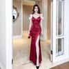 One-word Shoulder Sling Night KTV Beauty Temperament Slim and Thin Evening Dress Sauna Technician Long Dress Massage Foot Massage