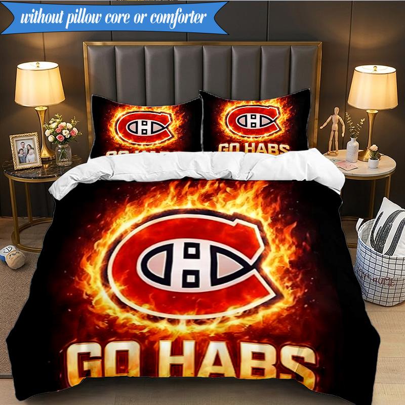 3PCS Canadiens Bedding Set Duvet Cover Closure Includes 1 Duvet Cover & 2 Pillowcases for All Seasons Bedroom Decor Christmas Fan gifts