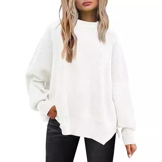 Women's Loose Solid Color Bat Sleeve Knit Sweater - Autumn/Winter Collection