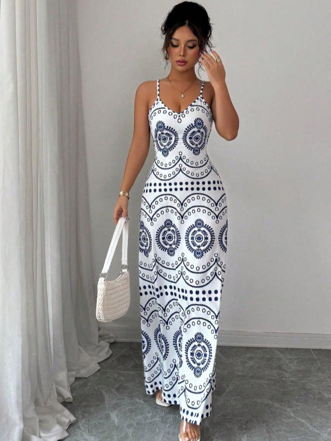 European & American Bohemian Maxi Spaghetti Strap Summer Dress