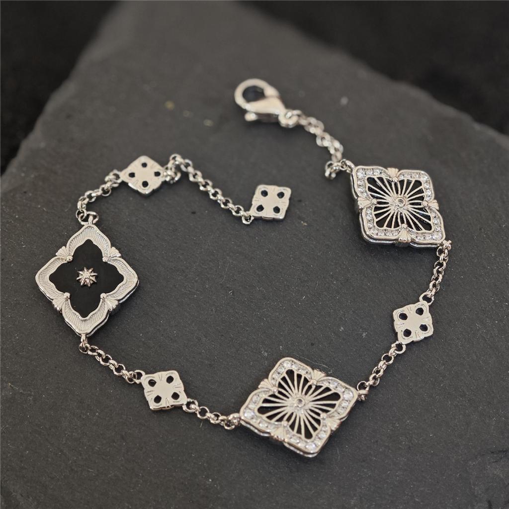 Italian Brushed Craft Cloth Qi Latti Four-Leaf Clover Bracelet Women'S Retro Natural White Fritillary Three-Flower Bracelet Jewelry