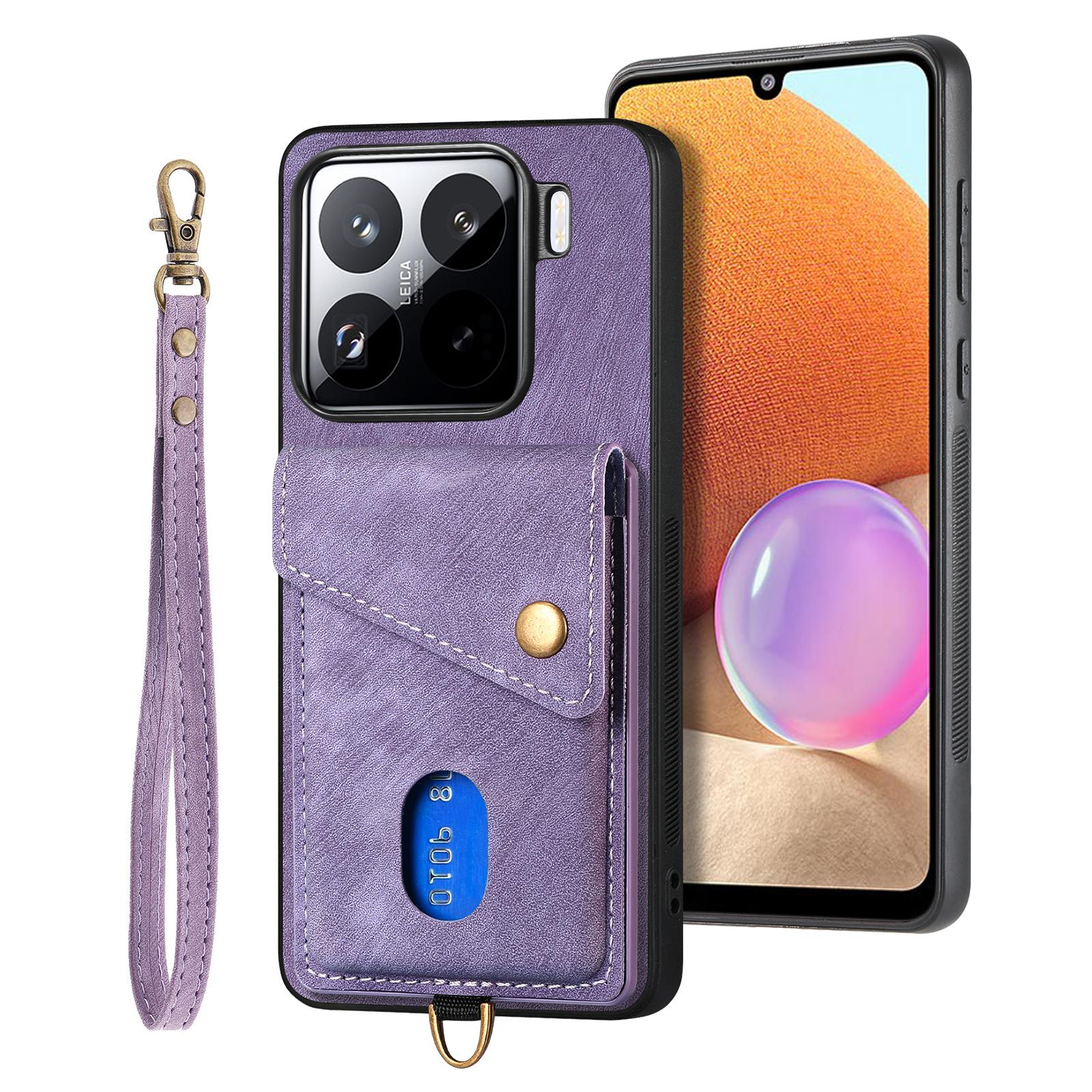 

For Xiaomi 15 Pro Case Leather+TPU Back Cover with Card Slot Kickstand Purple