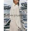 Summer New Product Women's Clothes Drop Shoulder Design Lapel Color Contrast Patchwork Sleeves Linen Blend Outwear 3906709