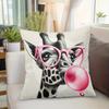 1Pc Giraffe Blowing Bubble Gum Printed Throw Pillow Cover, Suitable For Sofa,Bedroom,Living Room, Easily Create A Fun Atmosphere